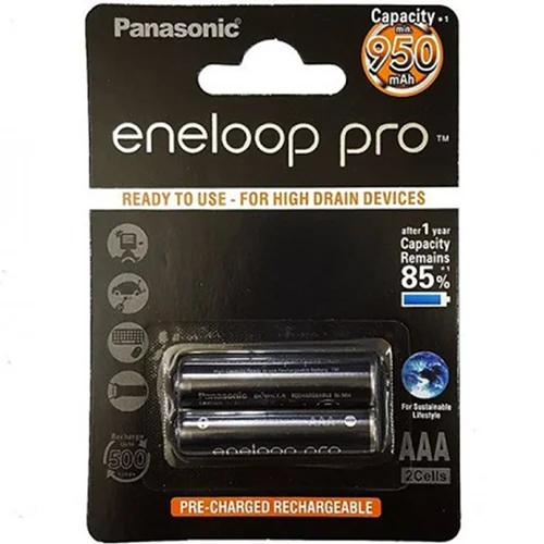 باتری نیم قلمی شارژی Panasonic مدل eneloop pro 950mAh (کارتی 2 تایی)